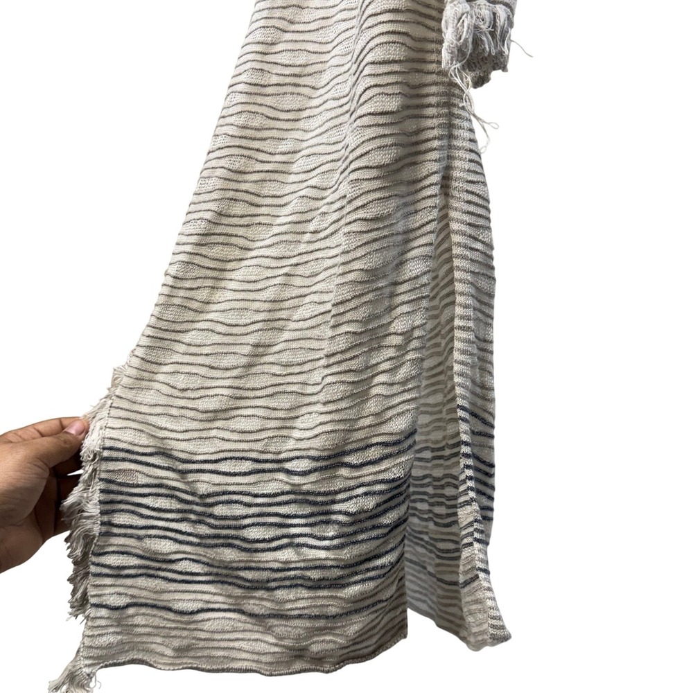 Nic+Zoe S Cardigan Gray Fringe Lightweight Linen Boho Coastal Grandma Lagenlook - Picture 4 of 6